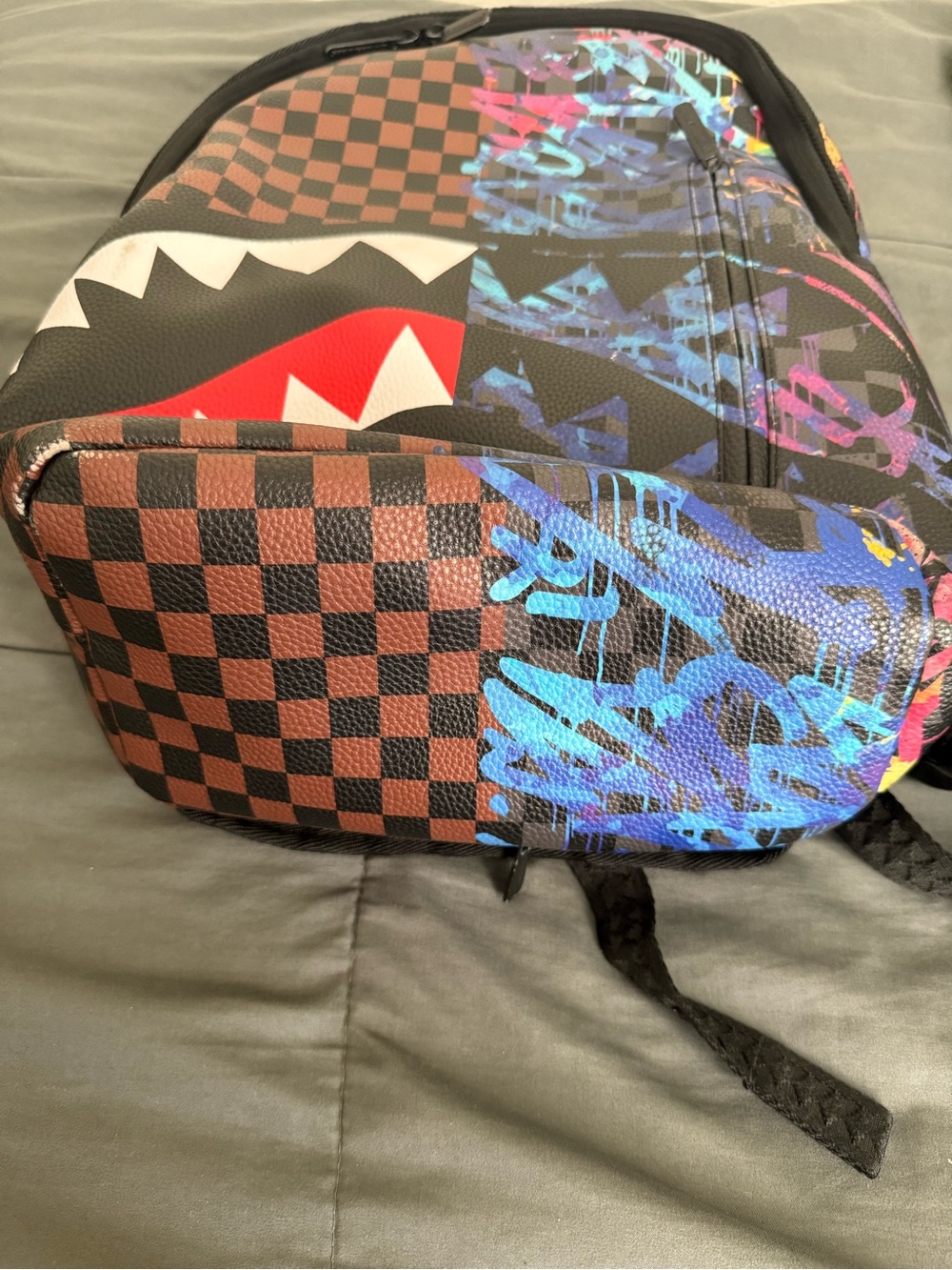 Sprayground Checkerboard Shark Backpack - Black/Brown/Red/Blue/Pink - Picture 3 of 6
